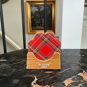 Vintage Kilwinning At Home 1967 Tartan Clover Shapes Coasters & Stand Set of 5